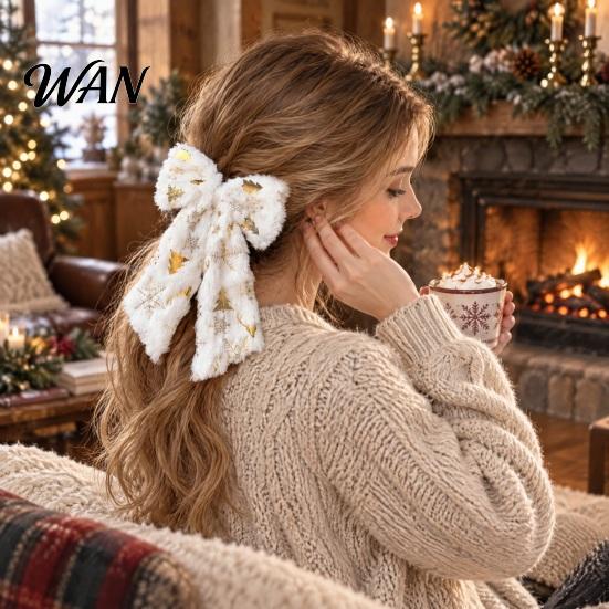 Holiday Hair Accessories for Women Christmas Plush Bow Clip Women, Snowflake Tree Double Versatile Clips Daily Wear Ribbon Hairpin, Festive Accessory