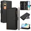 For Oppo K12x 5G (China)/OnePlus Nord CE4 Lite 5G Leather Case 9 Card Slots Zipper Wallet Stand Phone Cover with Wrist Strap