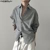 Oversized Men Lapel Neck Long Sleeve Striped Casual Loose Shirts Tops