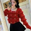 Cardigan Square Neck Tassel Knitted Coat Women Short Double Breasted Cardigan Spring and Autumn Sweater Cardigan Female Top