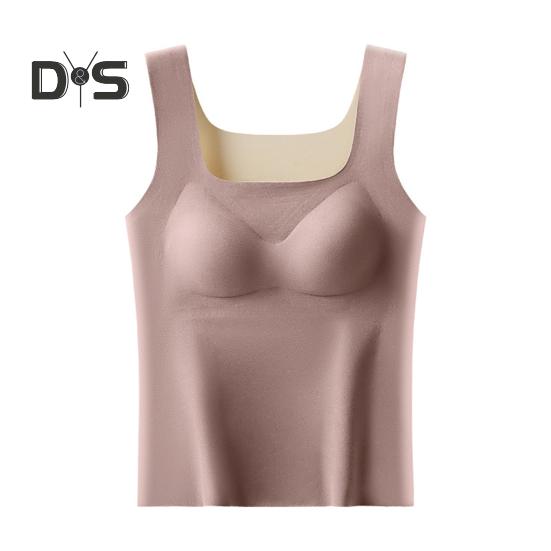 Winter Women Thermal Vest with Chest Pads Seamless Velvet Fast Temperature Lock Heating Square Neck Slim Fit Elastic Sleeveless Inner Wear Bottoming