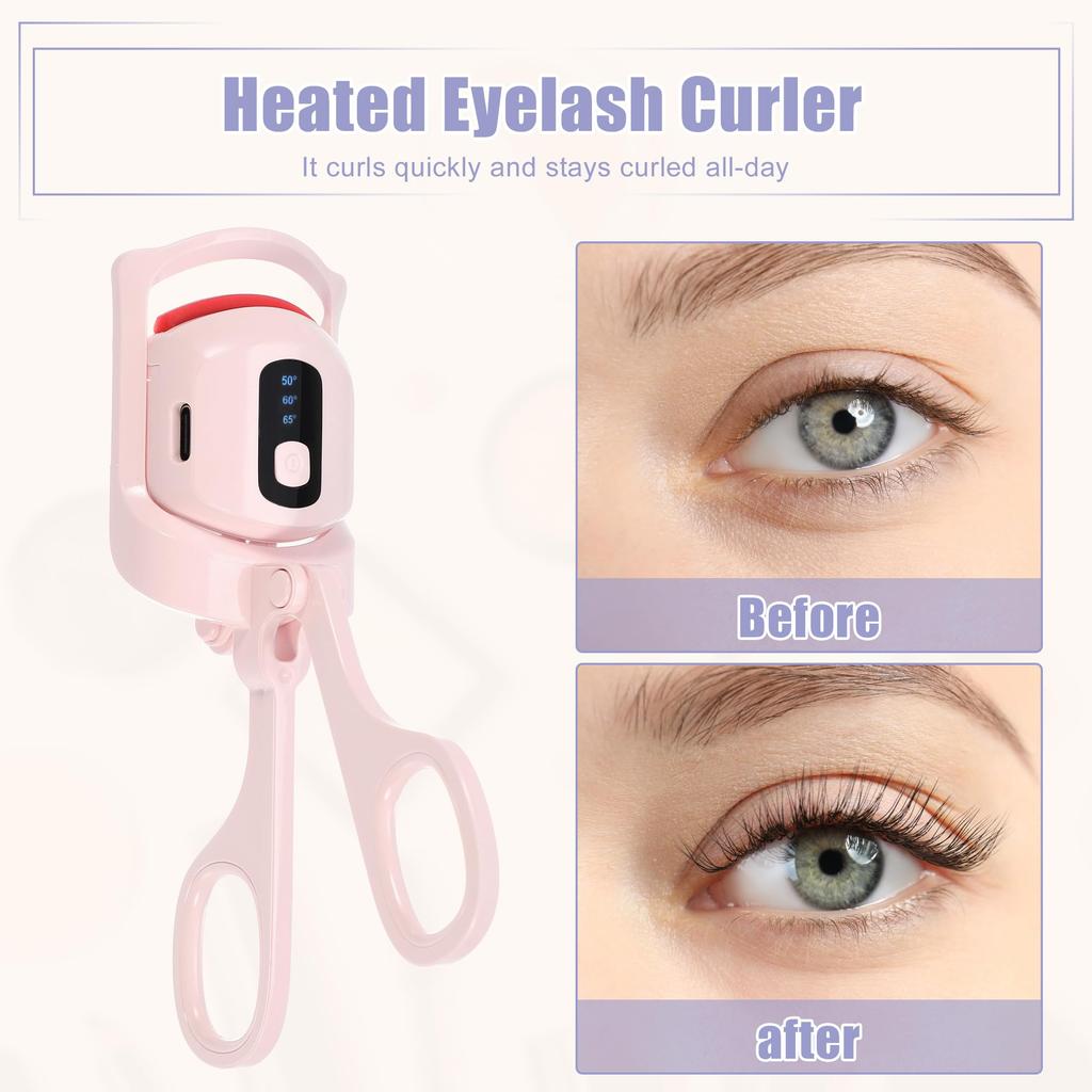 VOCOSTE Нагревающаяся завивка ресниц 3 режима нагрева Перезаряжаемая завивка ресниц с цифровой электрической завивкой ресниц, которая приподнимает и завивает Розовая завивка, Режимы, Дисплей,