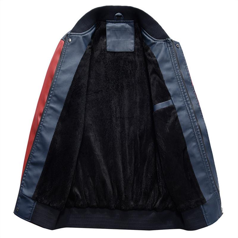 Мотоциклетная куртка-бомбер для мужчин, бейсбольная кожаная куртка из искусственной кожи, приталенная флисовая куртка-пилот, зимнее пальто
