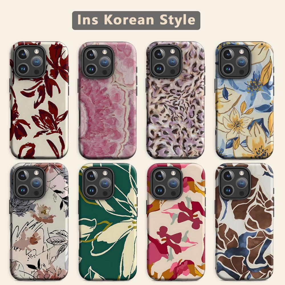 Чехол для телефона Clmj Art Flowers для iPhone 17 16e 16 15 14 13 12 11 X XS XR XSMAX 8 Air Pro Max Plus Роскошная двухслойная задняя крышка
