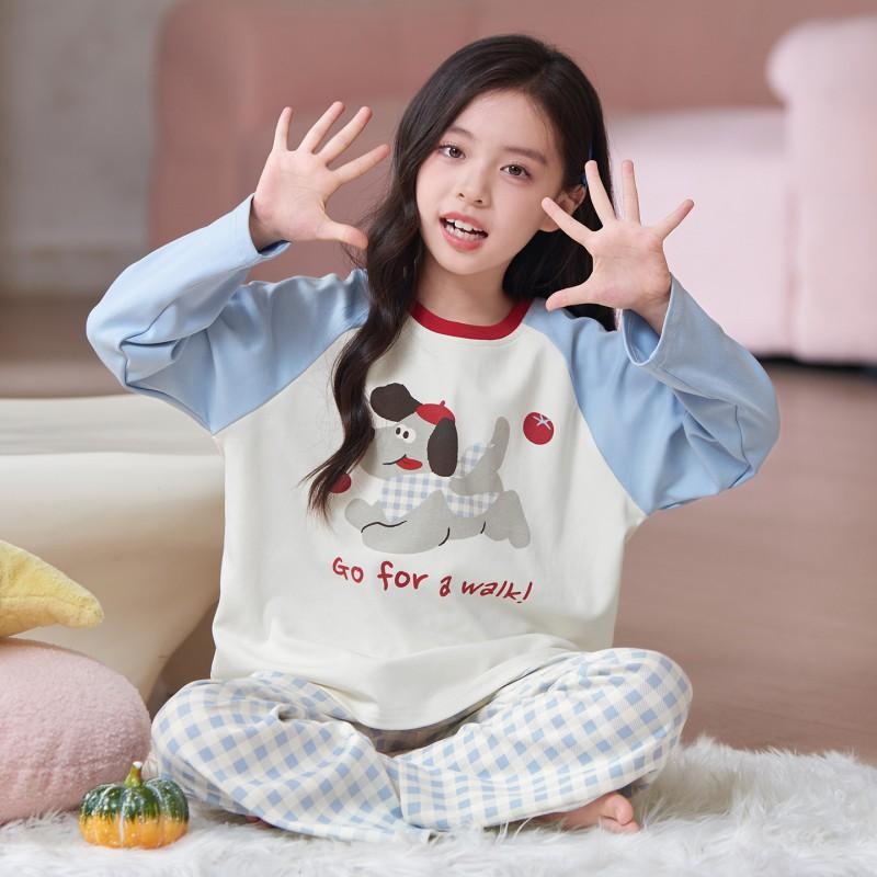 Girls Cotton Pajama Set Long Sleeve Pants Cartoon Print Sleepwear Kids 8 Years