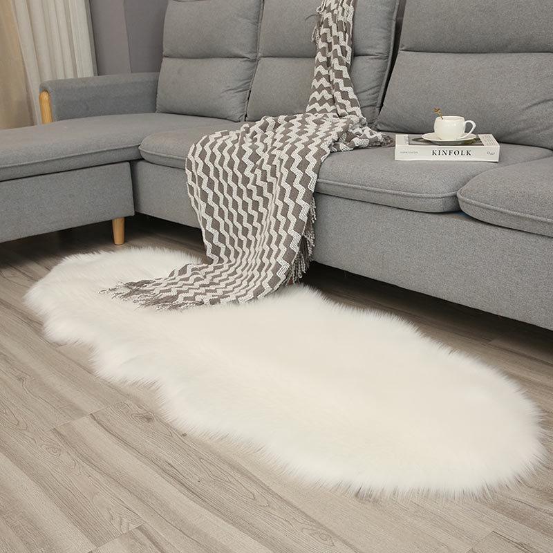Irregular Imitation Wool Non-slip Carpet for Bedroom, Living Room, Sofa, and Bedside - Thickened & Washable.