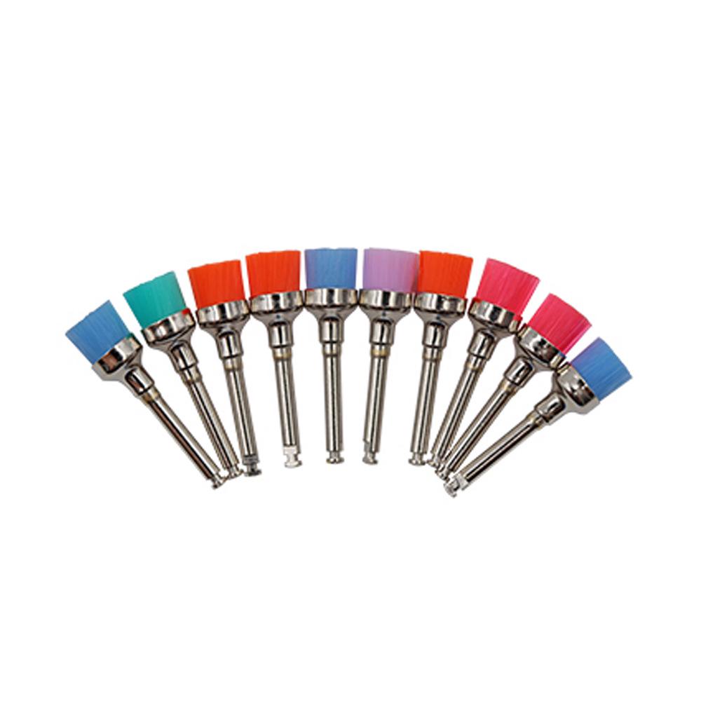 Dental Polishing Brush Set - Bowl-Shaped, Hollow Mandrel, Flat Head, 100 Pcs, Colored.