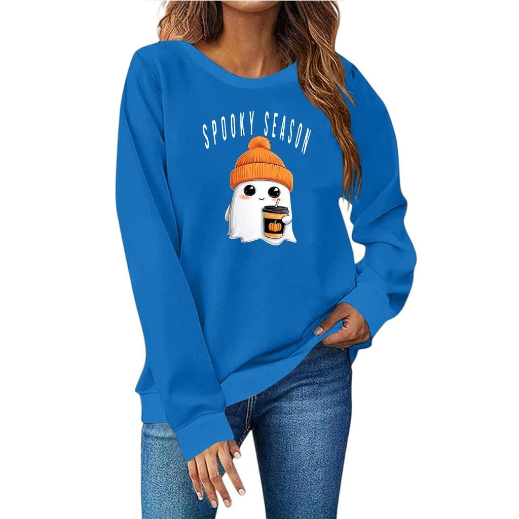 Женская мода повседневный принт повседневный длинный рукав круглый вырез толстовка топ