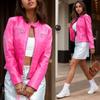 Rose Beauty A Zip Front PU Leather Moto Jacket