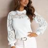 Spring Hollow Out Long Sleeve Lace Shirts Women Solid Round Neck Vintage Elegant Slim Fit Casual Blouse for Women Fashion Simple Lady Shirt Tops 26459