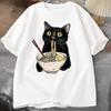 Noodle Cat Print Short-sleeved Personalized Street Fashion Versatile Loose Sweatshirt T-shirt
