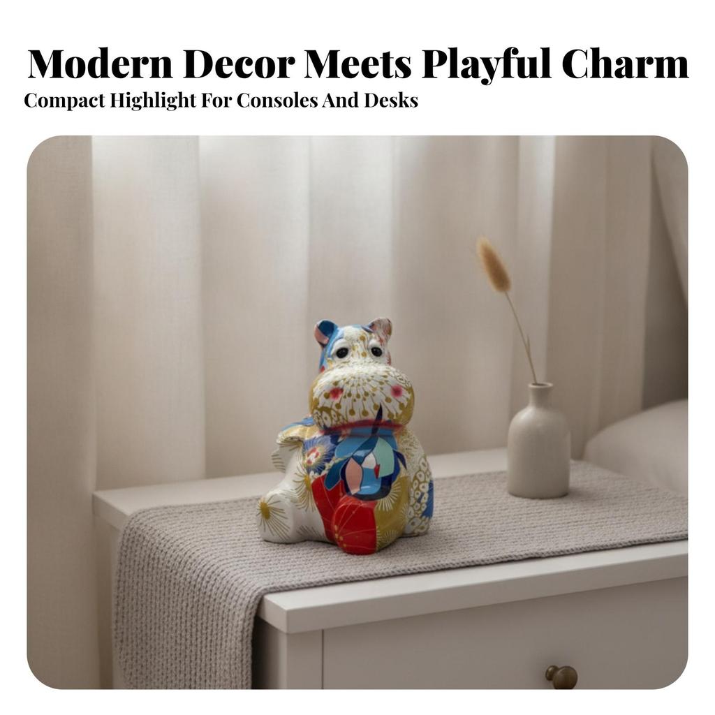 Hippo Figurine Glossy Ornament Printed for Living Room, Bookshelf, Animal Lovers