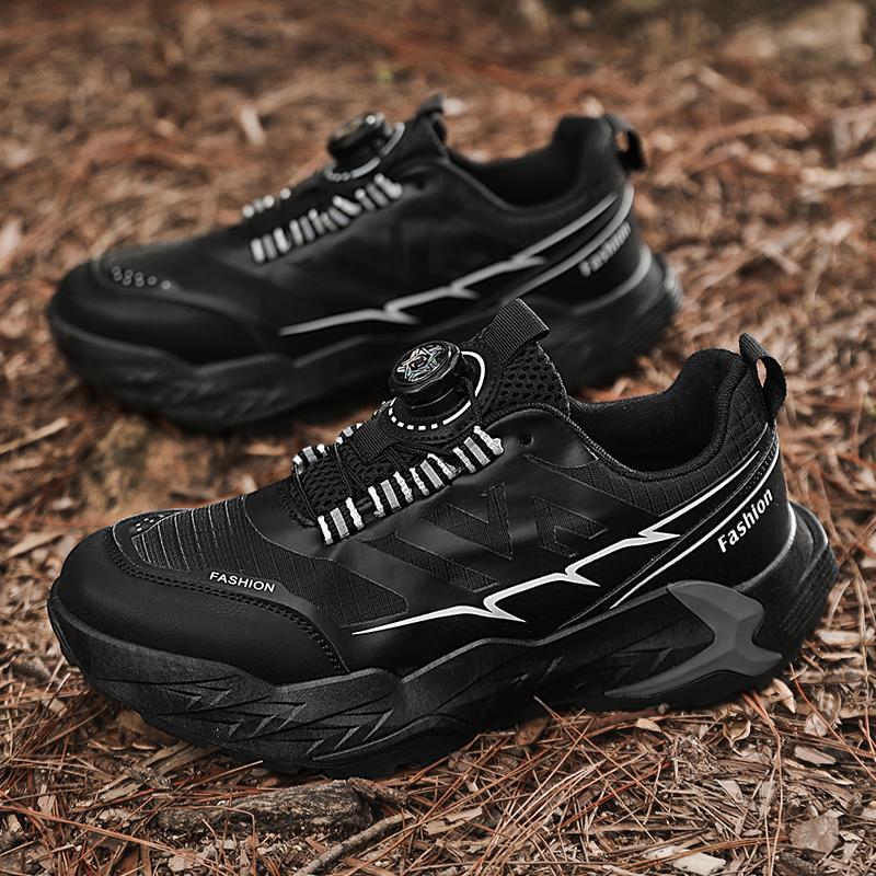 Мужские дышащие черные дорожные туфли на пуговицах, платформа, нескользящие и износостойкие походные туфли, модные студенческие кроссовки для бега