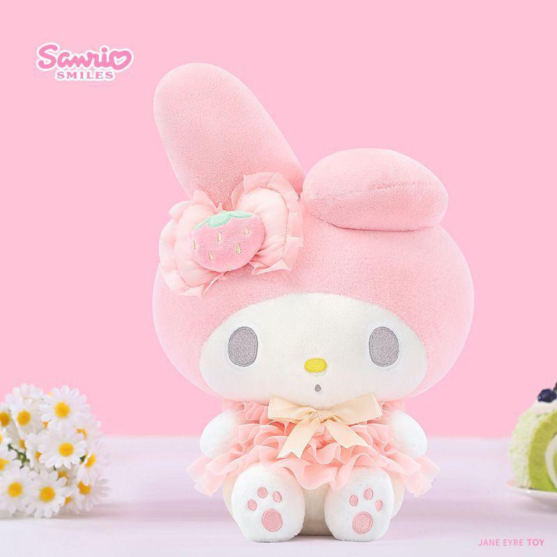 Официальная лицензия Sanrio Плюшевая кукла Hello Kitty My Melody Милая юбка с кружевом и бантом Мягкая пушистая мультяшная игрушка Подарок на День святого Валентина для девочки-фаната