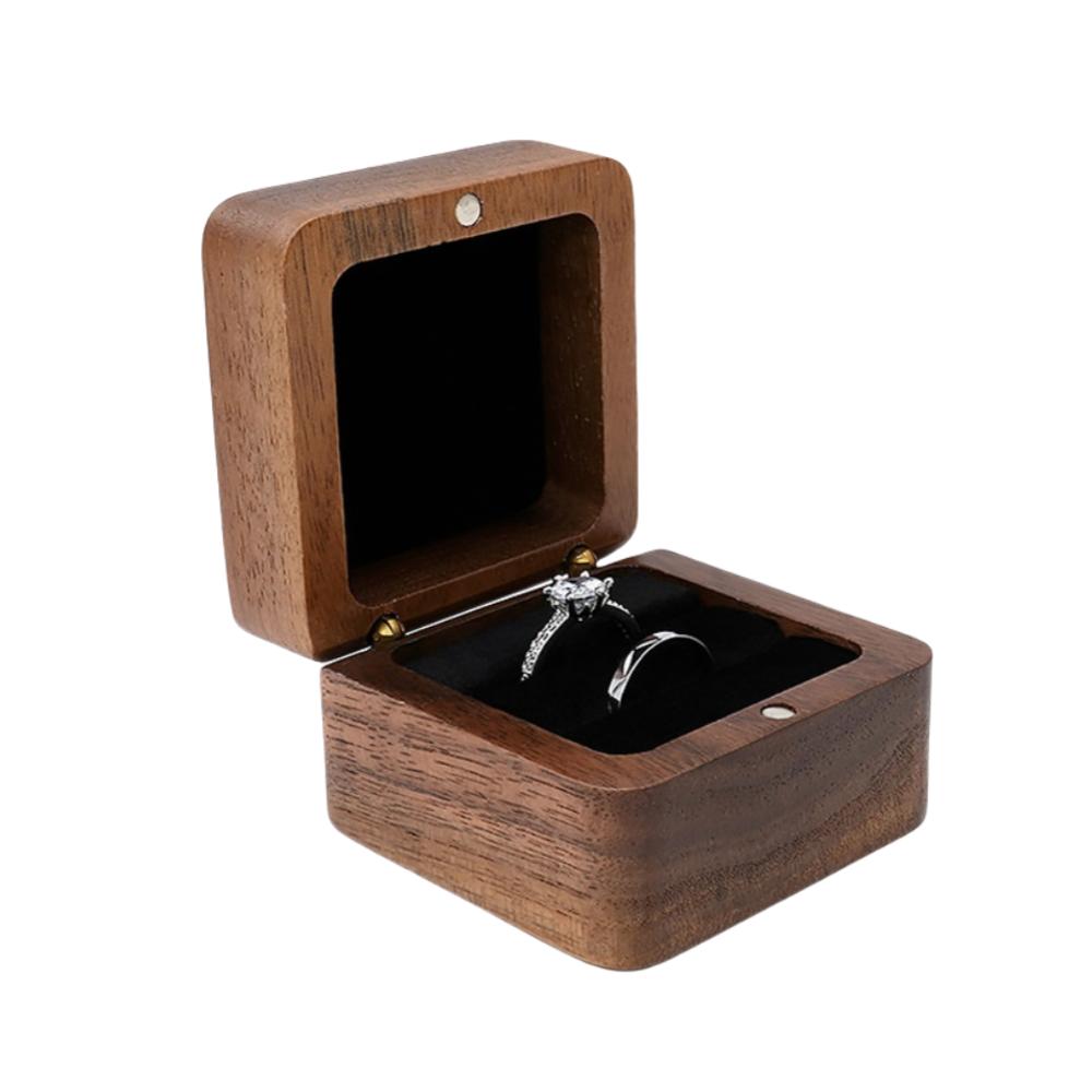 Black Walnut Solid Wood Ring Box Retro Style Luxury Exquisite Portable Storage for Necklaces Earrings Bracelets Oval Shape