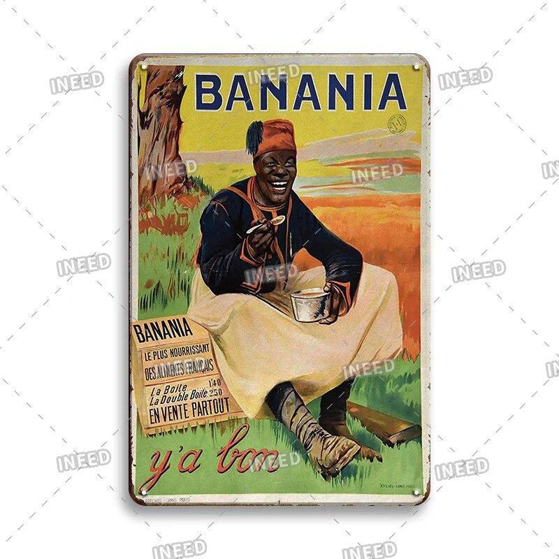 France BANANIA Metal Sign Wall Poser Funny Tin Painting Plaque Retro Vintage Decorative Iron Painting PUB Room Hotel Decor