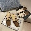 Home Factory Retro Roman Baotou Half Slippers Women's Outer Wear Cover-up Leather Woven Hollow Flat-bottomed Pig Cage Sandals
