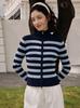 Women's High-Neck Striped Wool Cardigan: Slimming Zipper Sweater for Autumn & Winter, Premium Quality.