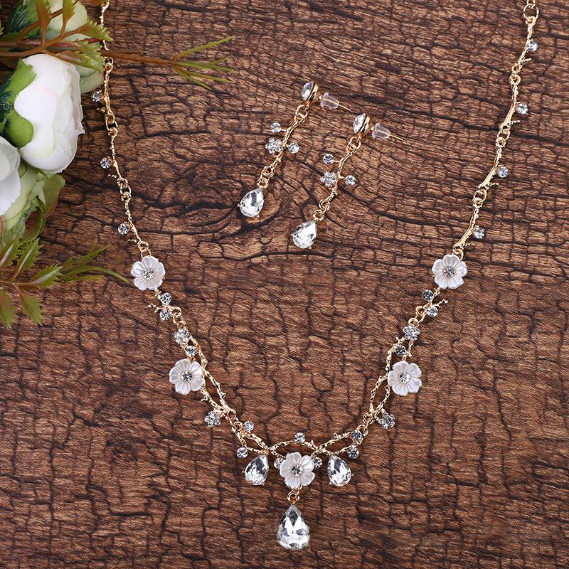 Creative Fashion Flower Crystal Costume Jewelry Rhinestone Choker Necklace Earrings Set For Women Tiaras Crown Wedding Jewelry