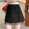 Женские мини-юбки с застежкой-молнией и бантом на талии, однотонные, из нетканой пряжи