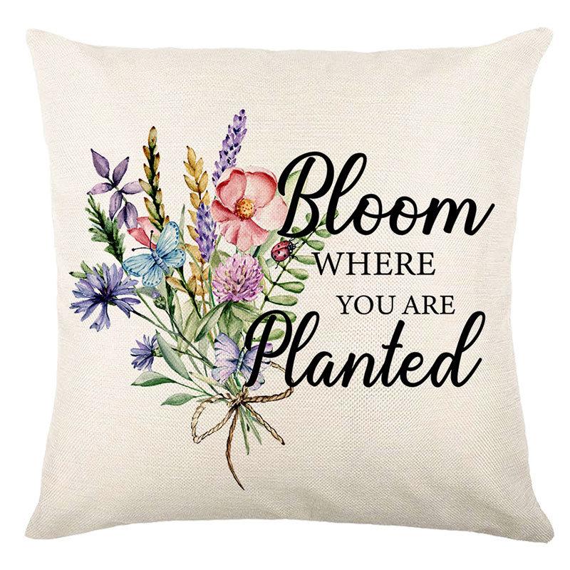 Seasons Throw Pillow Cover Spring Linen Flowers Truck Cushion Office Throw Pillow Cushion Throw Pillow Cushion