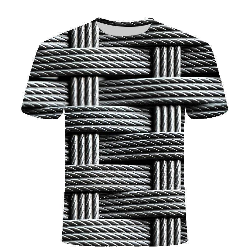 Creative 3D Print Weaving Texture T-shirt Men Summer Casual Street T Shirts Personality Round Neck Short Sleeves Tees Tops