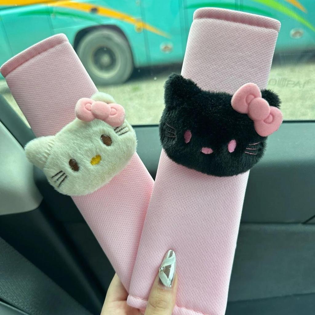 Hello kittys Auto Interior Accessories Sanrios Anime Car Safety Belt Shoulder Cover Cute Seatbelt Adjust Cushion Shoulder