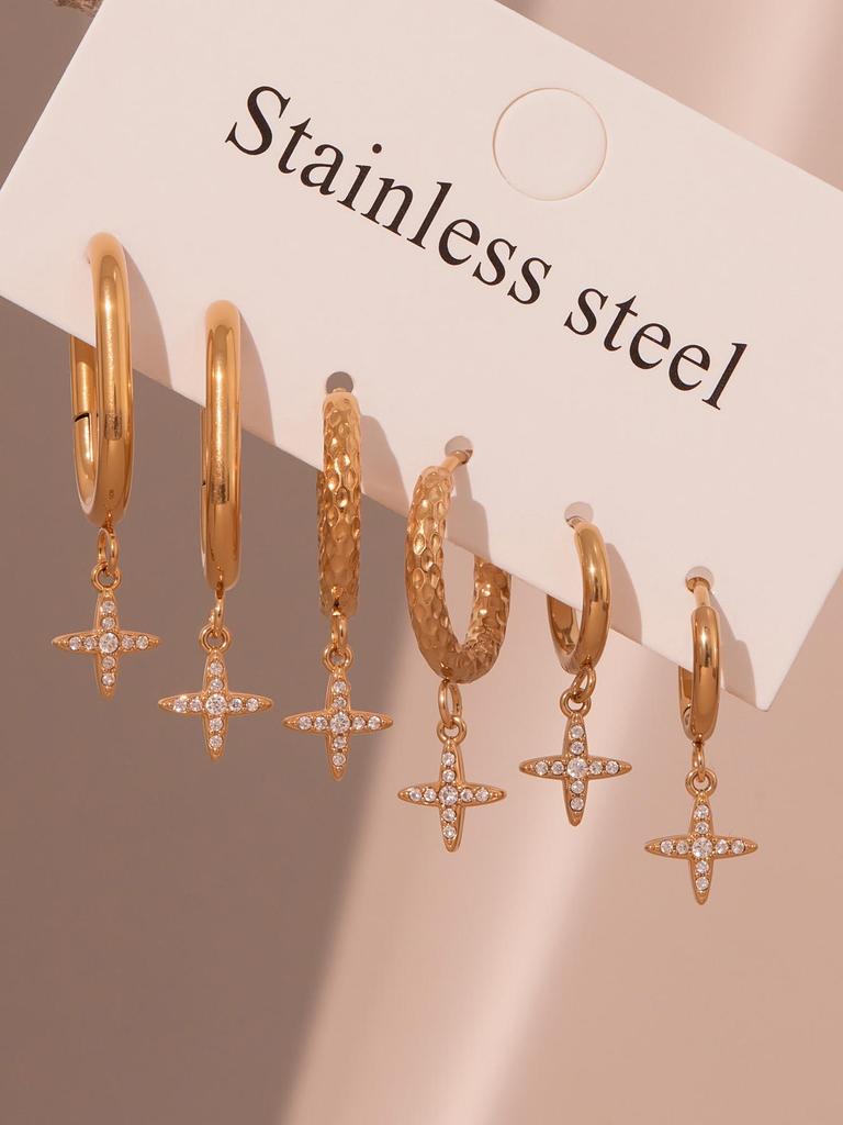 Серьги-крестики из нержавеющей стали с покрытием из 18-каратного золота и цирконами – Минималистичный роскошный стиль