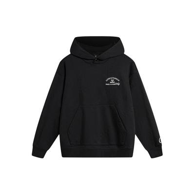 Li-Ning Свободный крой пуловер с капюшоном и принтом букв мужские топы черный AWDU017-1