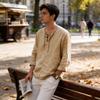 Casual Mens Long Sleeve Cotton Blend Shirt With Drawstring For Autumn Spring Wear