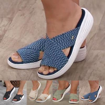 Летние модные пляжные сандалии, обувь на плоской подошве, удобные тапочки с перекрестной перекладиной, уличные сандалии с эластичной лентой, сандалии с перекрестной лентой и тапочки