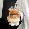 Yousheng Bear Glass Cup with Straw 320ml Juice Milk Tea Smoothies Drinking Cup Reusable Coffee Cocktails Tumbler