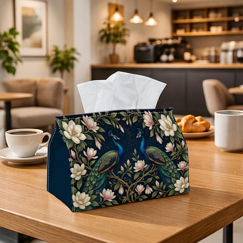1pc Vintage Botanical Nature Tissue Holder - Peacock Magnolia Flower Napkin Storage Container, Ideal for Rolls/Facial Tissues/Single Sheets, Available