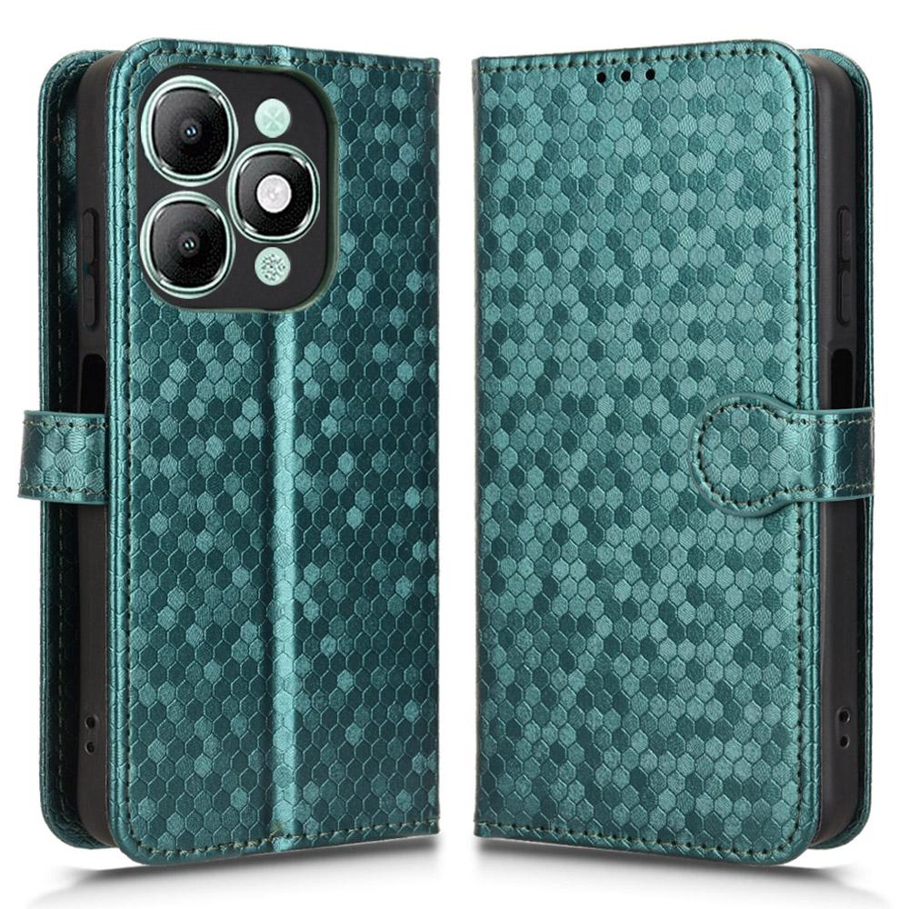 For itel A90 4G Wallet Case Dot Pattern Imprint PU Leather Phone Cover with Wrist Strap