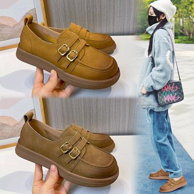 Весенние кожаные туфли женские 2025 года, новые женские туфли в стиле ретро, повседневные универсальные маленькие кожаные туфли, женская обувь в британском стиле