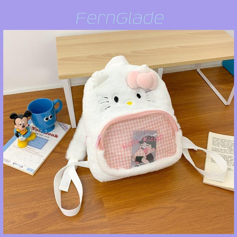 Милый плюшевый рюкзак с клетчатым узором Hello Kitty, Kuromi, Cinnamoroll, My Melody для повседневных путешествий и легкой нагрузки