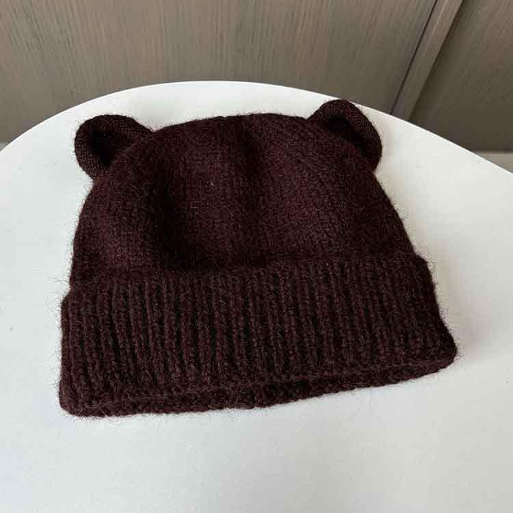 Cream Bear Sweet Cute Wind Ears Woolen Hat Ladies Autumn And Winter Pullover Knitted Warm Ear Protector Woolen Hat