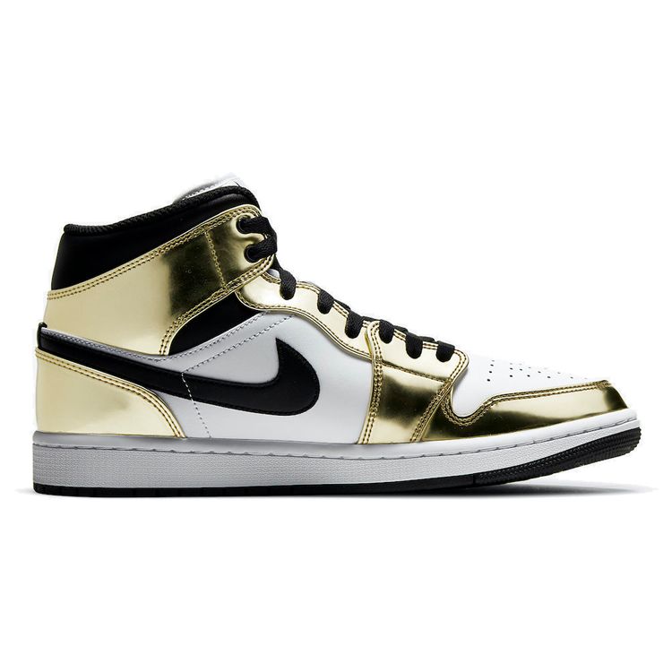 Air Jordan 1 Mid SE Metallic Gold Мужские кроссовки черно-белые DC1419-700