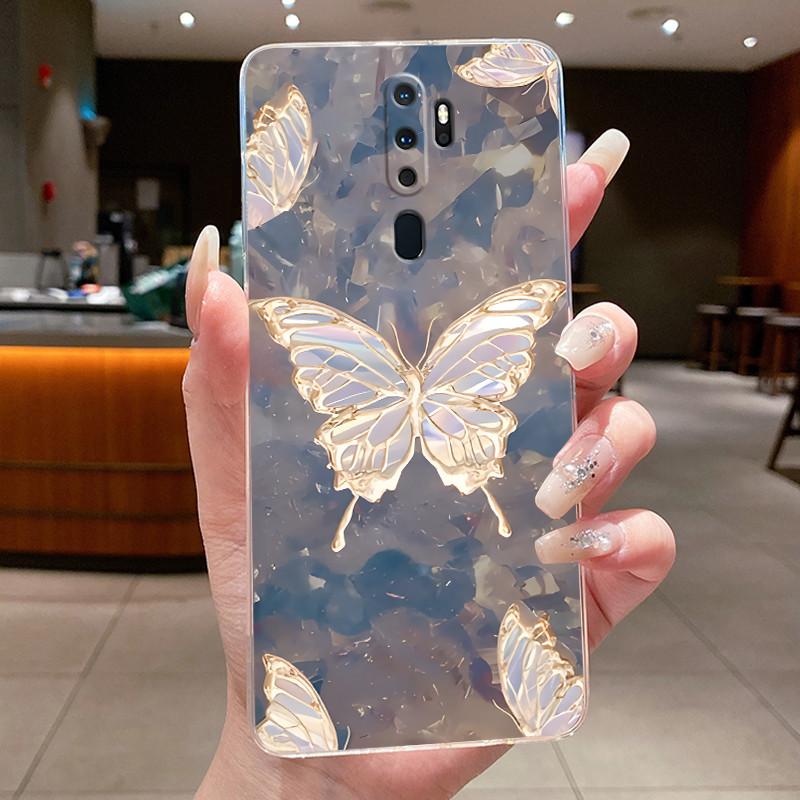 Для OPPO A9 (2020) / А5 (2020) Чехол Роскошная Мода Бабочки Цветы Прозрачный Мягкий Силиконовый Задний Чехол для Телефона Oppo A9 A5 2020