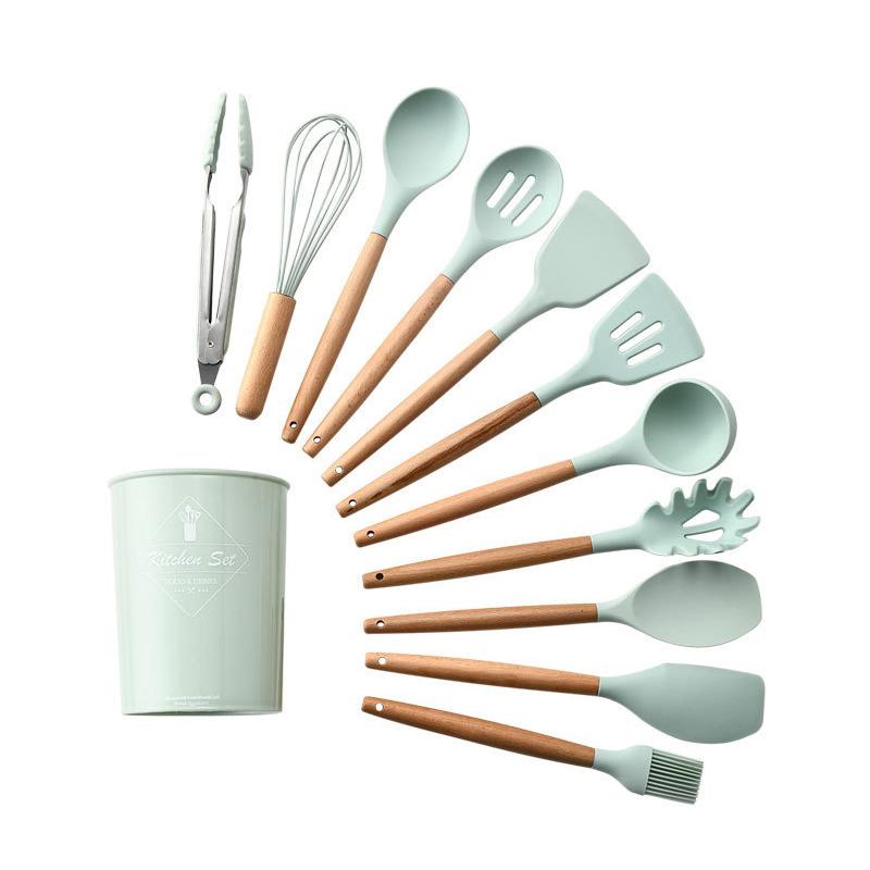 11 Pcs Silicone Kitchenware Cooking Utensils Set Non-stick Spatula Spoon Whisk