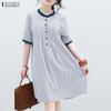 Женское повседневное летнее платье в полоску с круглым вырезом и рукавами до локтя