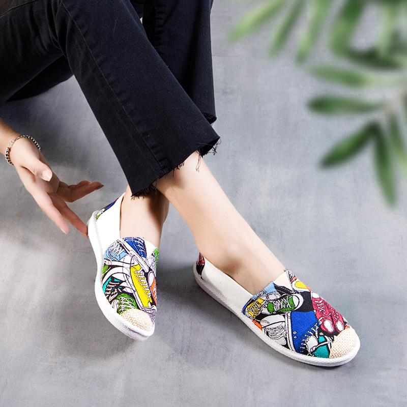 New Print Women Sneakers Slip On Light Mesh Summer Shoes Summer Breathable Flat Shoes Women's Single Shoes Flat Lazy Fisherman