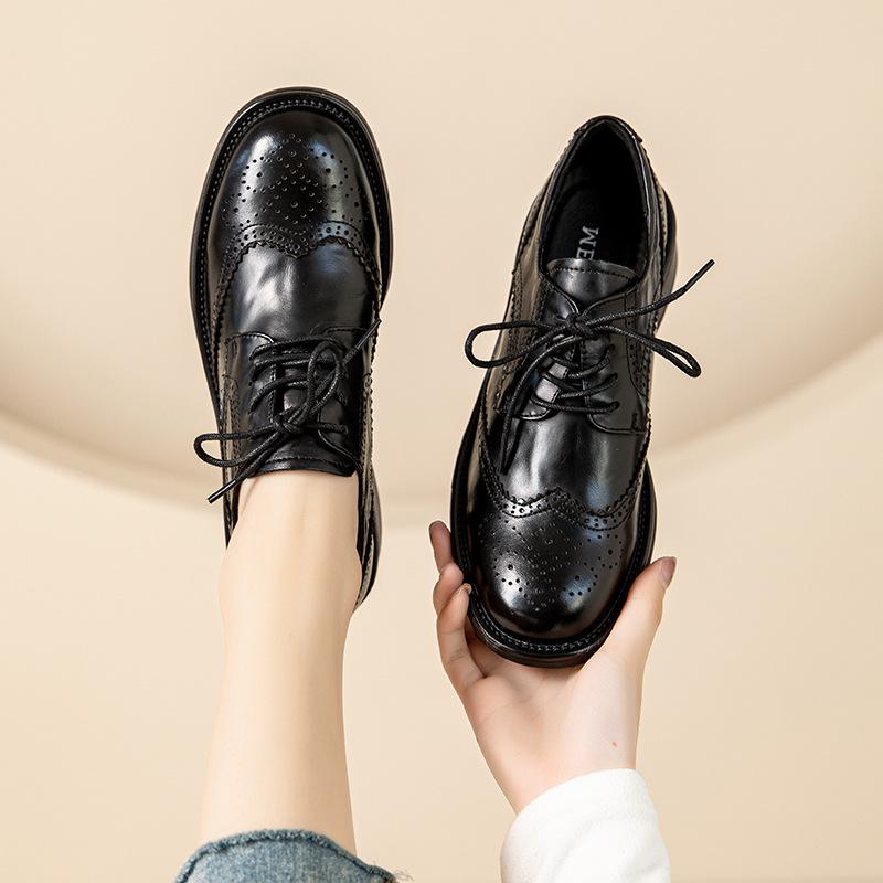 2025 Женские Зимние Круглый Носок На Шнуровке Низкий Каблук Современные Ретро Туфли