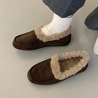 2025 осень и зима новая универсальная шерстяная женская обувь утолщенные теплые мюли полушлепанцы носить зимние ботинки