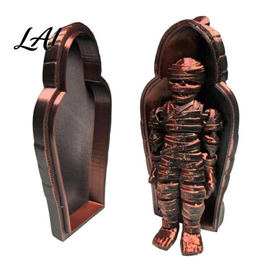 Ancient Egyptian Mummy Figurine 3D Printed Pharaoh Sarcophagus Set Articulated with Trendy Room Decor Storage Case Collectible Fidget Toy