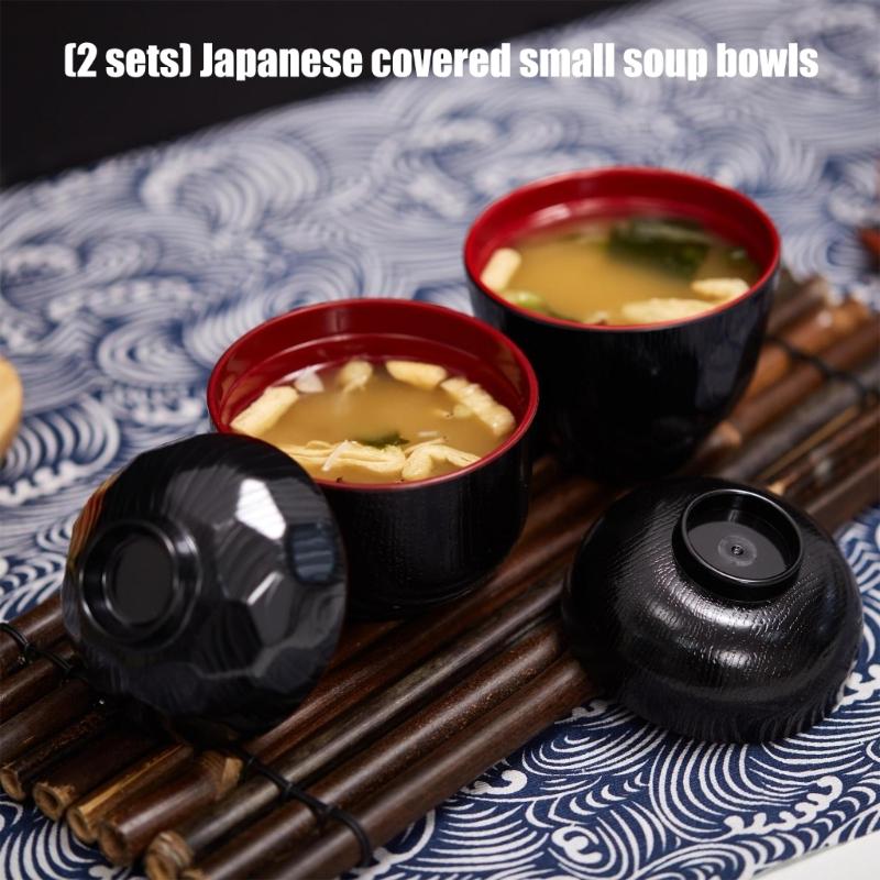 Japanese Style ABS Lidded Soup Bowl Feature Elegant Design Durable Materials for Family Use and Outdoor Activity
