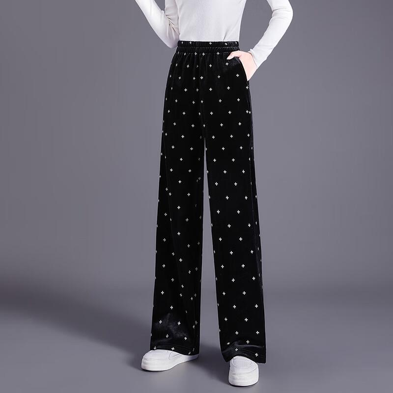 Tachi Women's High-Waisted Elastic Waist Velvet Straight-Leg Pants