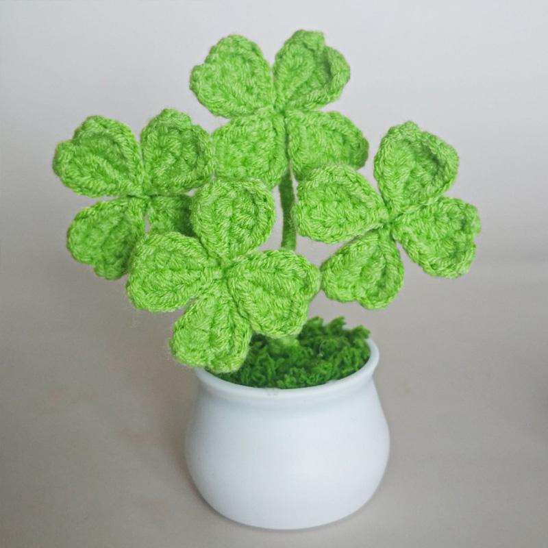 1 шт. вязаное растение в горшке в стиле Ins Garden Finished Clover Four Leaf ручная работа имитация цветка украшение стола украшение для дома