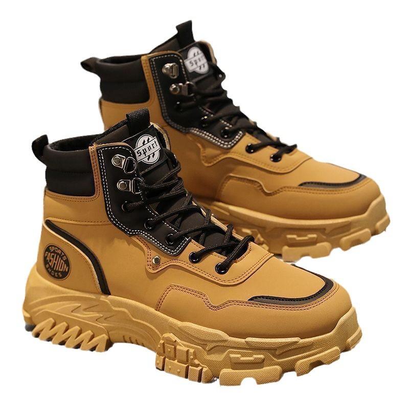 Мужская обувь Весна Новые высокие рабочие ботинки Мужские модные универсальные толстые подошвы Спортивные ботинки Martin с увеличенным верхом для отдыха на открытом воздухе