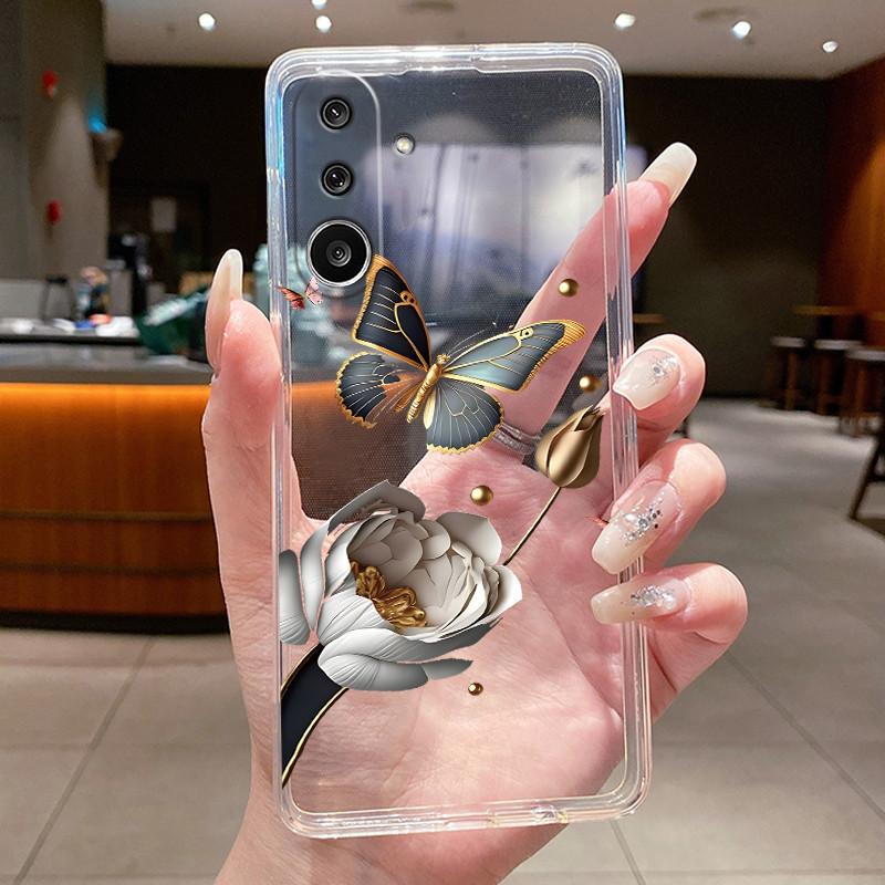 Phone Case For Samsung Galaxy M36 F36 5G Soft Transparent Silicone Flexible TPU Clear Cover Luxury Fashion Butterfly Flower Case